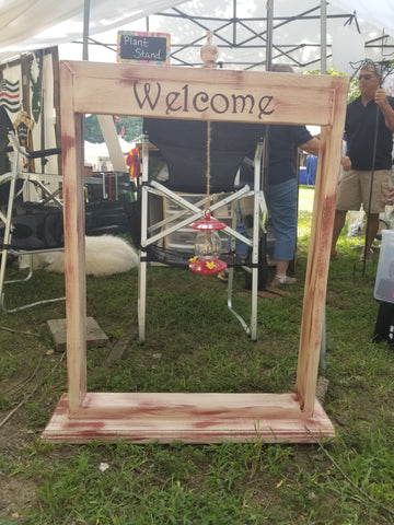 Plant Stands/Flag Holder- Cream with Brown Distress-Welcome