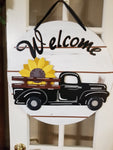 Interchangeable Base Circle with Black Truck - Welcome - White