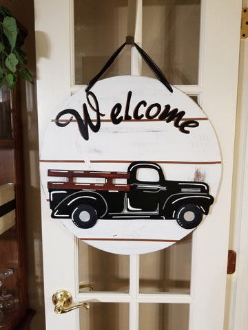 Interchangeable Base Circle with Black Truck - Welcome - White