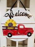 Interchangeable Base Circle with Red Truck - Welcome - White