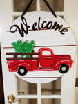 Interchangeable Base Circle with Red Truck - Welcome - White