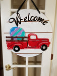 Interchangeable Base Circle with Red Truck - Welcome - White