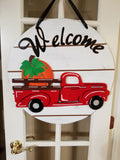 Interchangeable Base Circle with Red Truck - Welcome - White