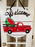 Interchangeable Base Circle with Red Truck - Welcome - White