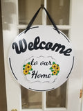 Premium Interchangeable Plaque Season Piece - to our home - White with sunflowers