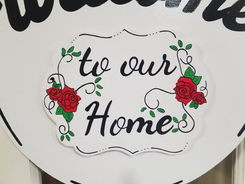 Premium Interchangeable Plaque Season Piece - to our home - White with red roses