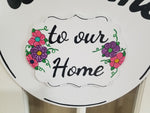 Premium Interchangeable Plaque Season Piece - to our home - White with pink and purple flowers