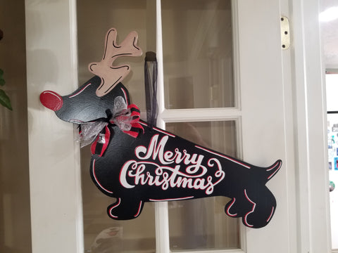 Dauschund - Reindeer - Black Merry Christmas