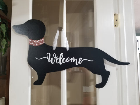 Dauschund Silhouette -Black with Brown Collar