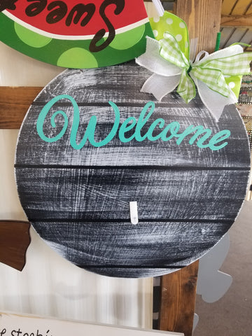 Interchangeable Base Circle - Welcome - Black with White Distress