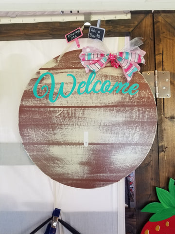 Interchangeable Base Circle - Welcome - Brown with Cream Distress and virdi letters
