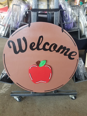 Interchangeable Base Circle - Welcome - Brown with Black Lettering
