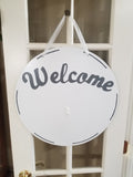 Interchangeable Base Circle - Welcome - White with Grey Letters