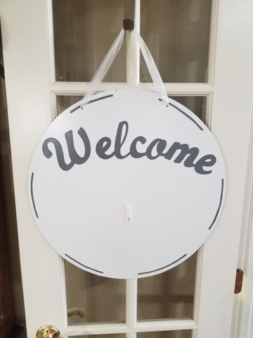 Interchangeable Base Circle - Welcome - White with Grey Letters