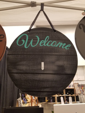 Interchangeable Base Circle - Welcome - Black with Grey Distress