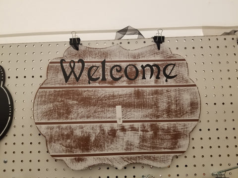 Interchangeable Base Plaque - Welcome - Brown with White Distress and Black Letters