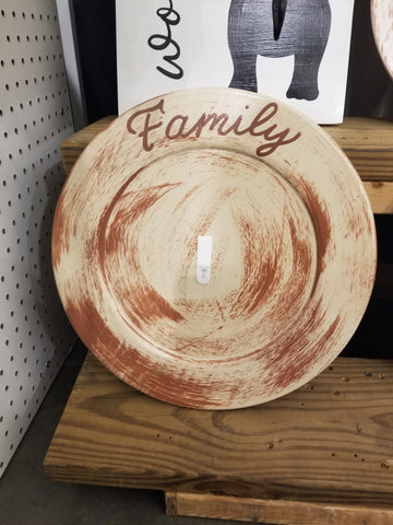 Interchangeable Base Large Plate  - Cream with Brown Distress (Family)