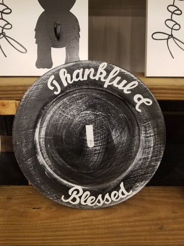 Interchangeable Base Large Plate  - Black with White Distress (Thankful & Blessed)