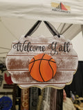 Interchangeable Base Plaque - Welcome Y'all - Brown with White Distress and Black Letters