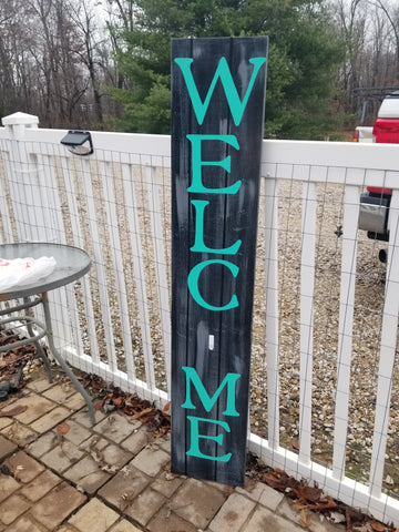 Interchangeable Base Porch Sign - Black with Grey Distress and Virdi Letters