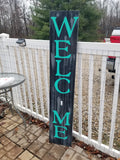 Interchangeable Base Porch Sign - Black with Grey Distress and Virdi Letters