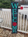 Interchangeable Base Porch Sign - Black with Grey Distress and Virdi Letters