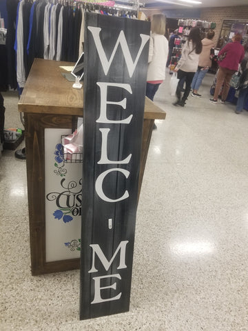 Interchangeable Base Porch Sign  - Black with Grey Distress and White Letters