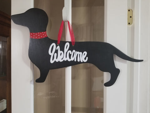 Dauschund Silhouette - Black with Red Collar