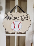 Interchangeable Base Plaque - Welcome Y'all - Cream with Black Letters