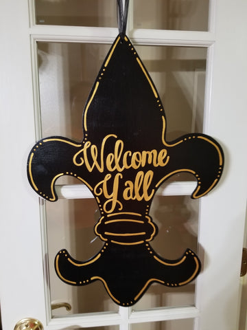 Fleur de Lis - Black and Gold Welcome Y'all