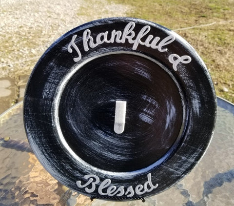 Interchangeable Base Small Plate  - Black with White Distress (Thankful and Blessed)