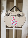 Interchangeable Base Plaque - Welcome Y'all - Cream with Black Letters