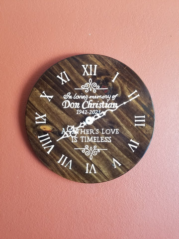 Clock - Walnut and White Lettering - Fathers Love