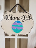 Interchangeable Base Plaque - Welcome Y'all - Cream with Black Letters