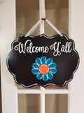 Interchangeable Base Plaque - Welcome Y'all - Black with White Letters