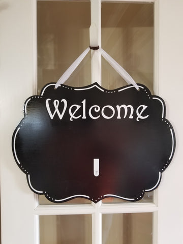 Interchangeable Base Plaque - Welcome - Black with White Letters
