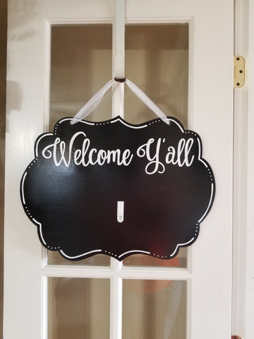 Interchangeable Base Plaque - Welcome Y'all - Black with White Letters
