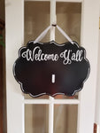 Interchangeable Base Plaque - Welcome Y'all - Black with White Letters