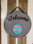 Interchangeable Base Circle - Welcome - Grey with Black Lettering