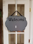 Interchangeable Base Plaque - Welcome - Grey with black Letters