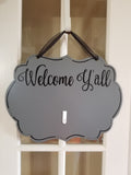 Interchangeable Base Plaque - Welcome Y'all - Grey with Black Letters