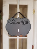 Interchangeable Base Plaque - Welcome Y'all - Grey with Black Letters
