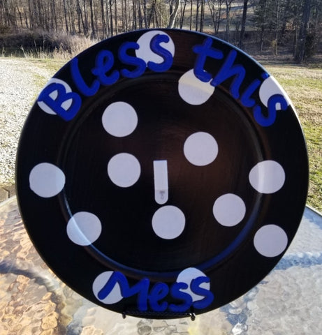 Interchangeable Base Large Plate  - Black with White Polka Dots (Bless this Mess)