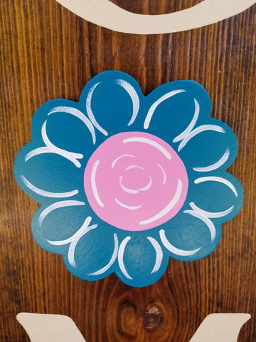 Interchangeable Season Piece - Teal and Pink Flower Cream Detail