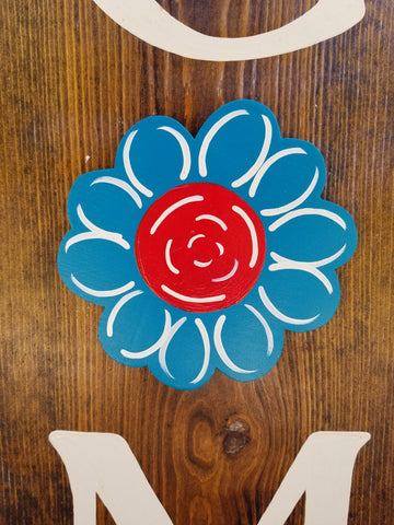 Interchangeable Season Piece - Teal and Red Flower Cream Detail