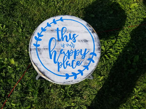 Lazy Susan - This is Our Happy Place - White and Black Distressed
