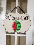 Interchangeable Base Plaque - Welcome Y'all - Cream with Black Letters