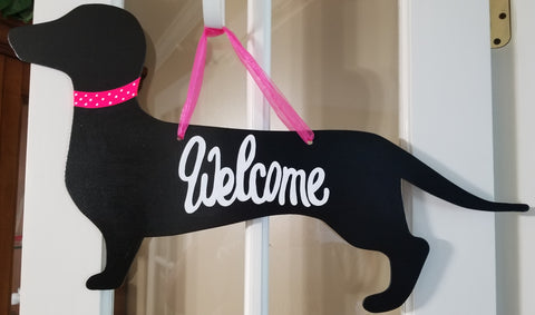 Dauschund Silhouette - Black with Pink Collar