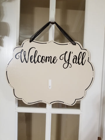 Interchangeable Base Plaque - Welcome Y'all - Cream with Black Letters