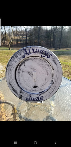 Interchangeable Base Large Plate  - White with Black Distress (Always Smile)